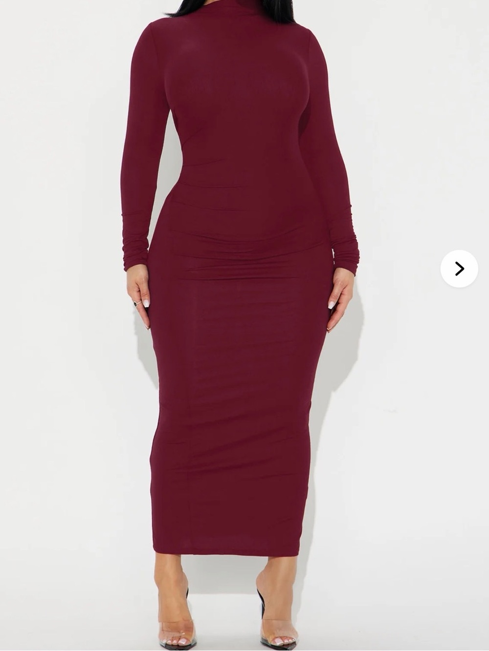 Fashion Nova Burgundy Long Sleeve Bodycon Midi Dress